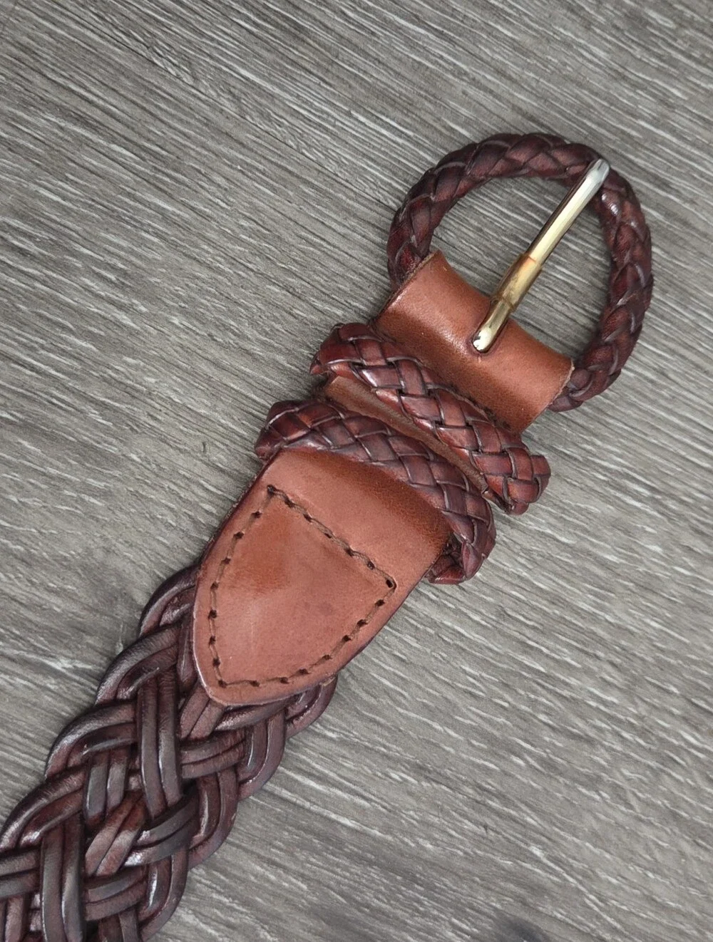 VINTAGE 90s Talbots Brown Woven Braided Leather Belt Medium